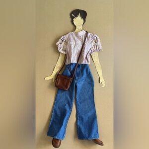 LoveShackFancy Indira Crop Lace Embroidered Dusty Mauve Top Sz L